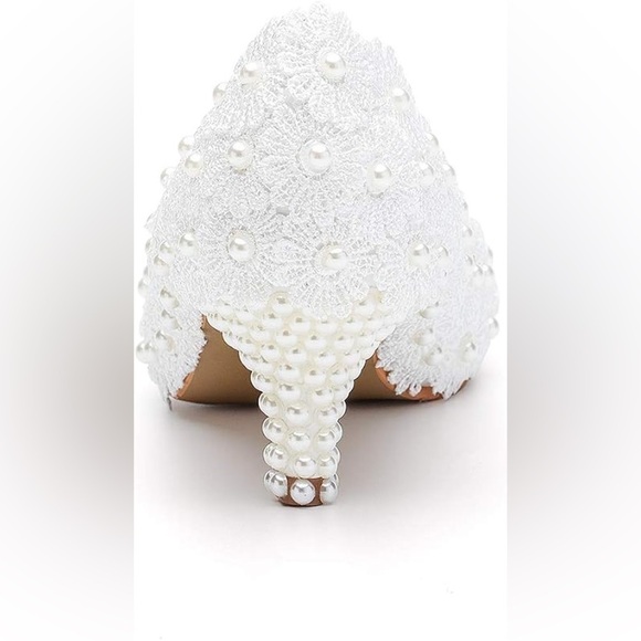 Crystal Queen Bridal White Lace Pearl Kitten Heels Wedding Pumps Size 40 8.5 US - Picture 5 of 15